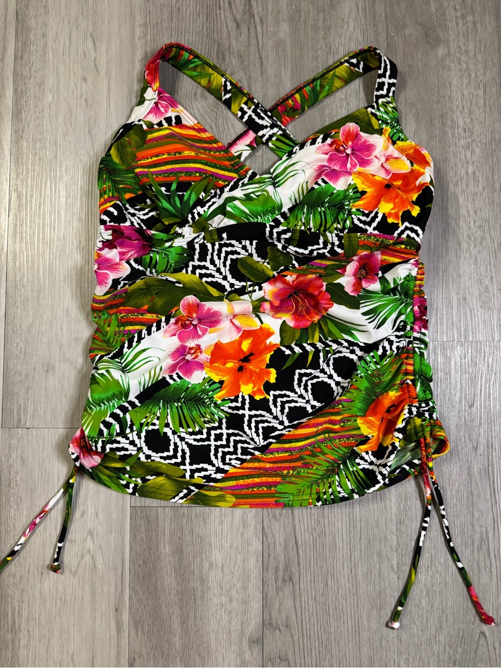 Maxine Of Hollywood Tankini Swim Top Multicolor Tropical Floral 14